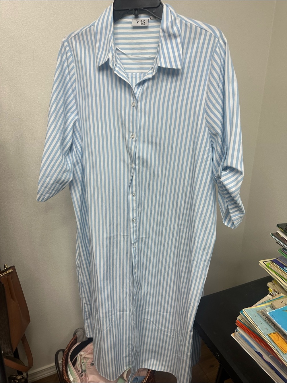 Light Blue & White Striped Button-Front Shirt Dress - Picture 2 of 6